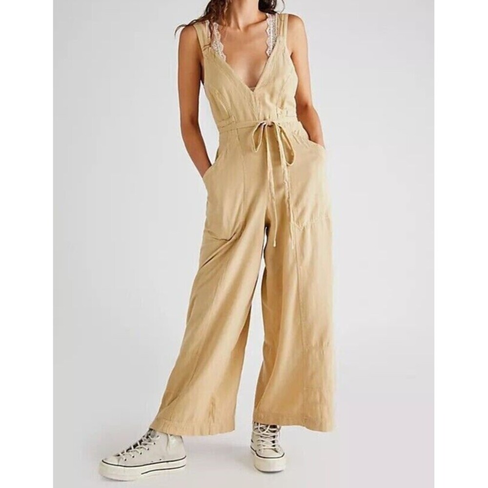 Free People Pretty Simple Utility Jumpsuit Dress One-Piece Wide Leg XS 270115